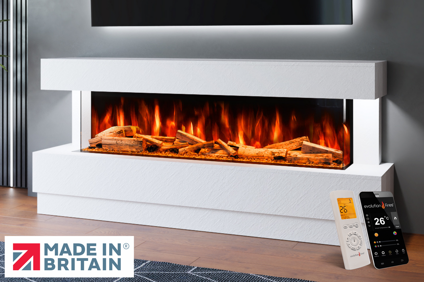 Evolution Fires Raphael Electric Fireplace Suite (White Stone Effect)