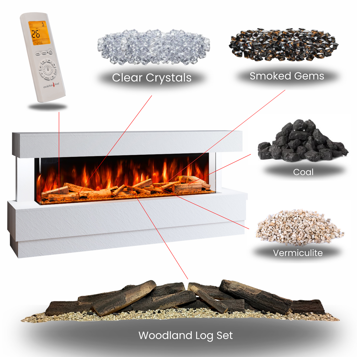 Evolution Fires Raphael Electric Fireplace Suite (White Stone Effect)