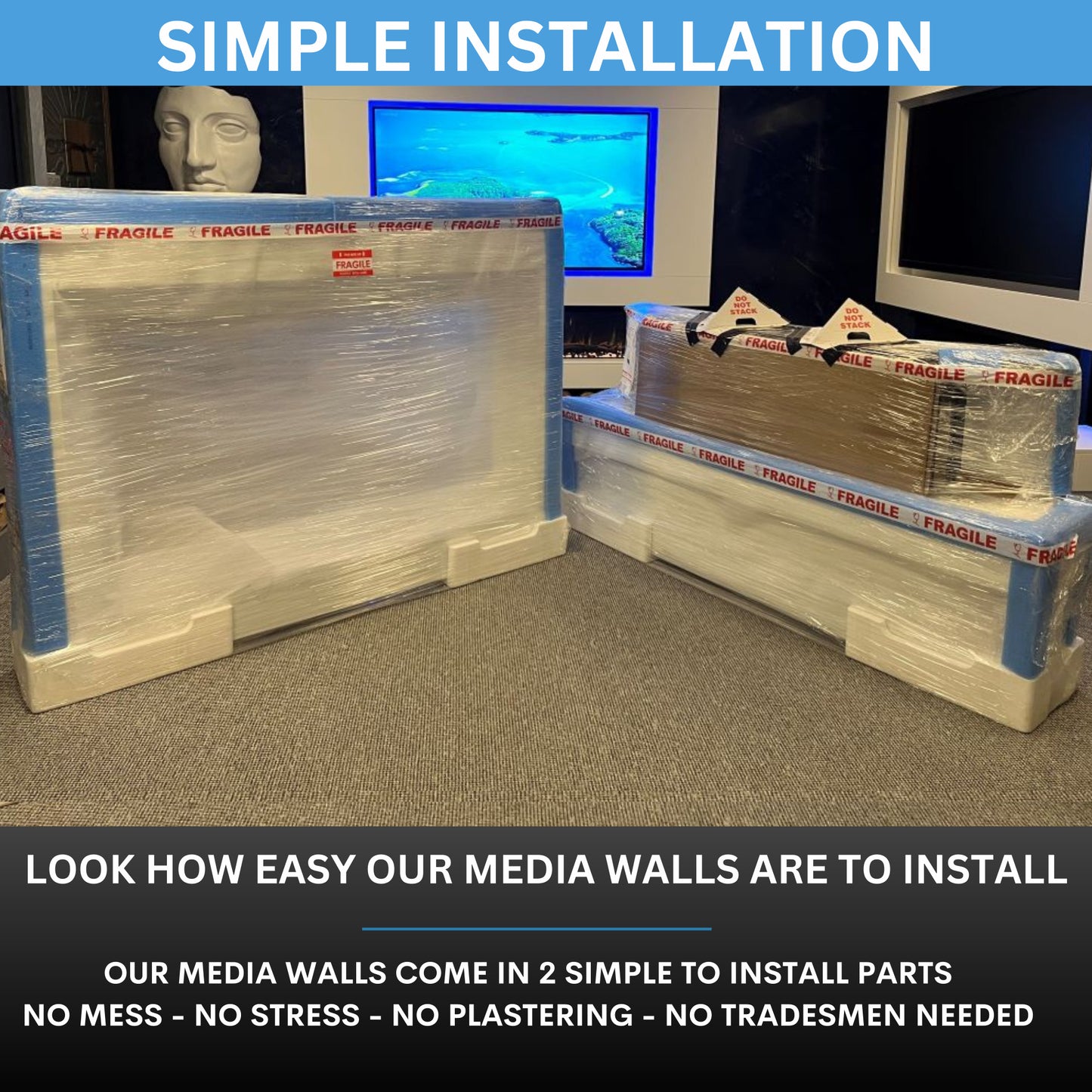 Evolution Fires - Pre-Built Media Wall Package 3 With Electric Fireplace