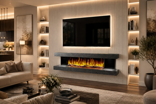 Evolution Fires - Vegas 72 - Wall-Mounted Electric Fireplace Black Textured