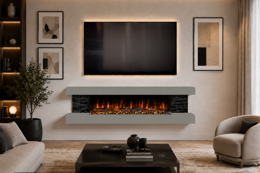 Evolution Fires - Vegas 72 - Wall-Mounted Electric Fireplace (Gray, Black Stone)