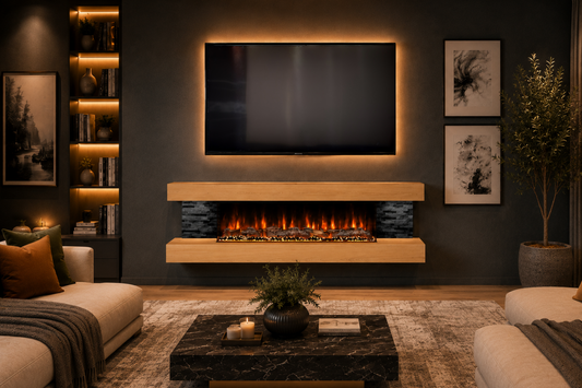 Evolution Fires - Vegas 72 - Wall-Mounted Electric Fireplace (Oak, Black Stone)