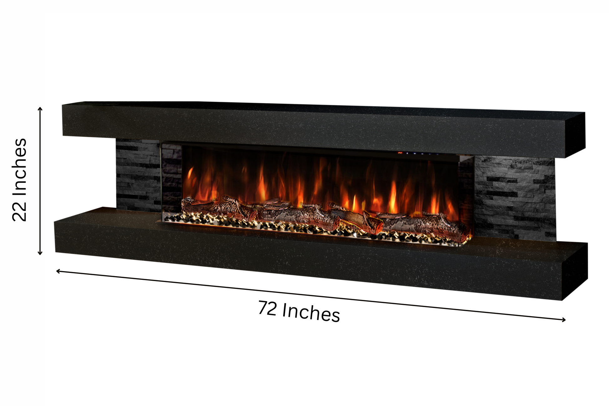 Evolution Fires - Vegas 72 - Wall-Mounted Electric Fireplace - Black - Black Stone Tiles