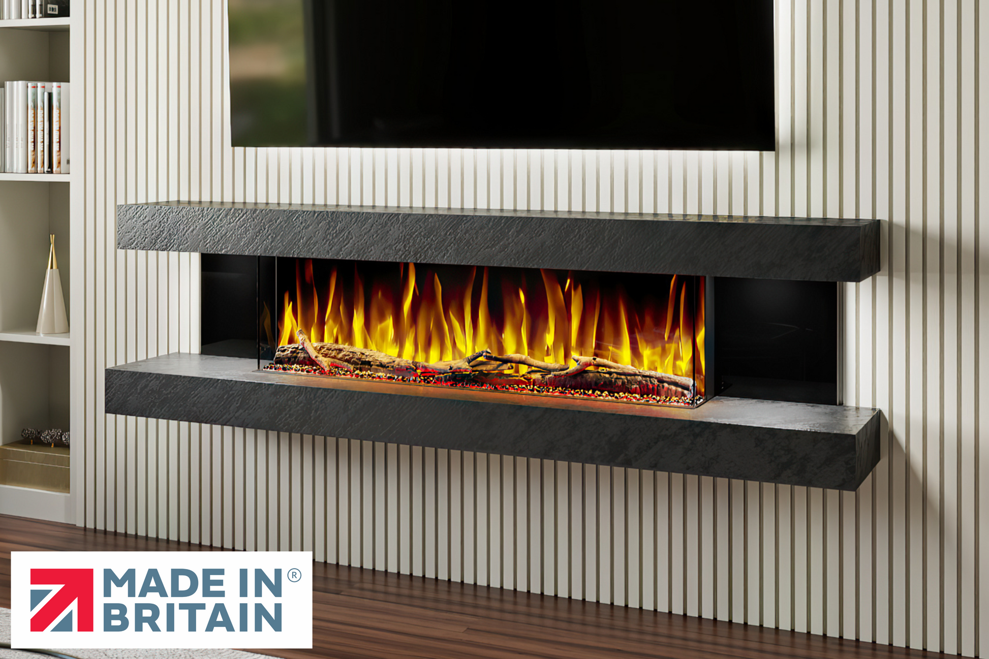 Evolution Fires - Vegas 72 - Wall-Mounted Electric Fireplace Black Textured