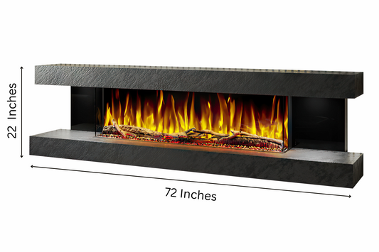 Evolution Fires - Vegas 72 - Wall-Mounted Electric Fireplace Black Textured
