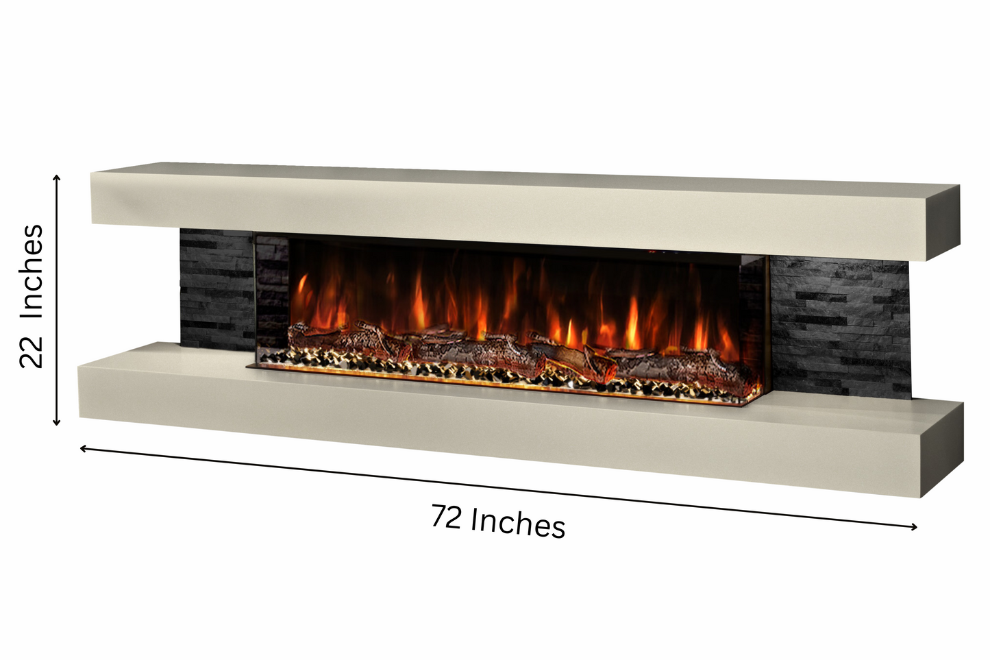 Evolution Fires - Vegas 72 - Wall-Mounted Electric Fireplace (Cream, Black Stone)