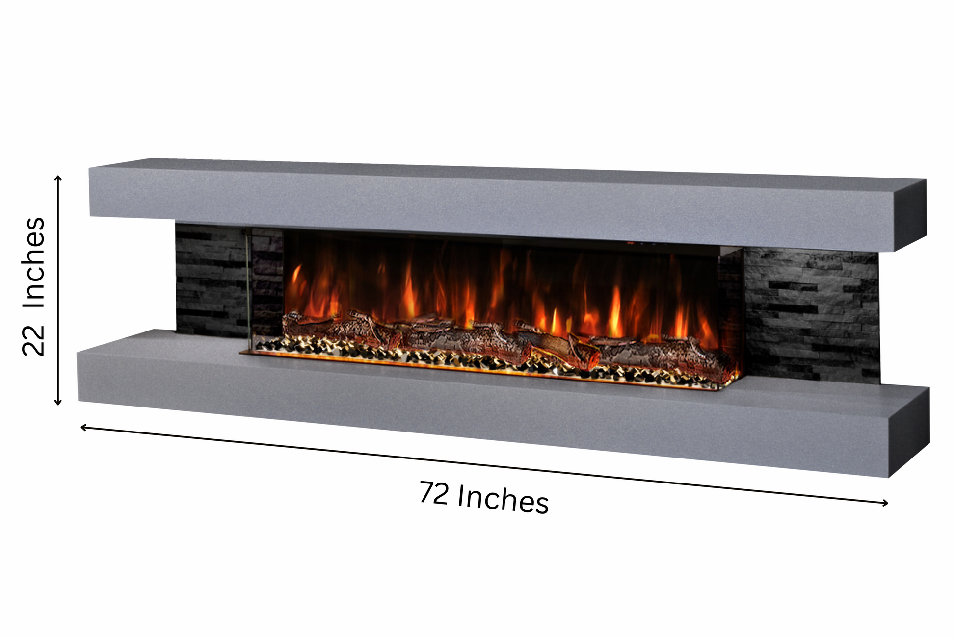 Evolution Fires - Vegas 72 - Wall-Mounted Electric Fireplace (Gray, Black Stone)
