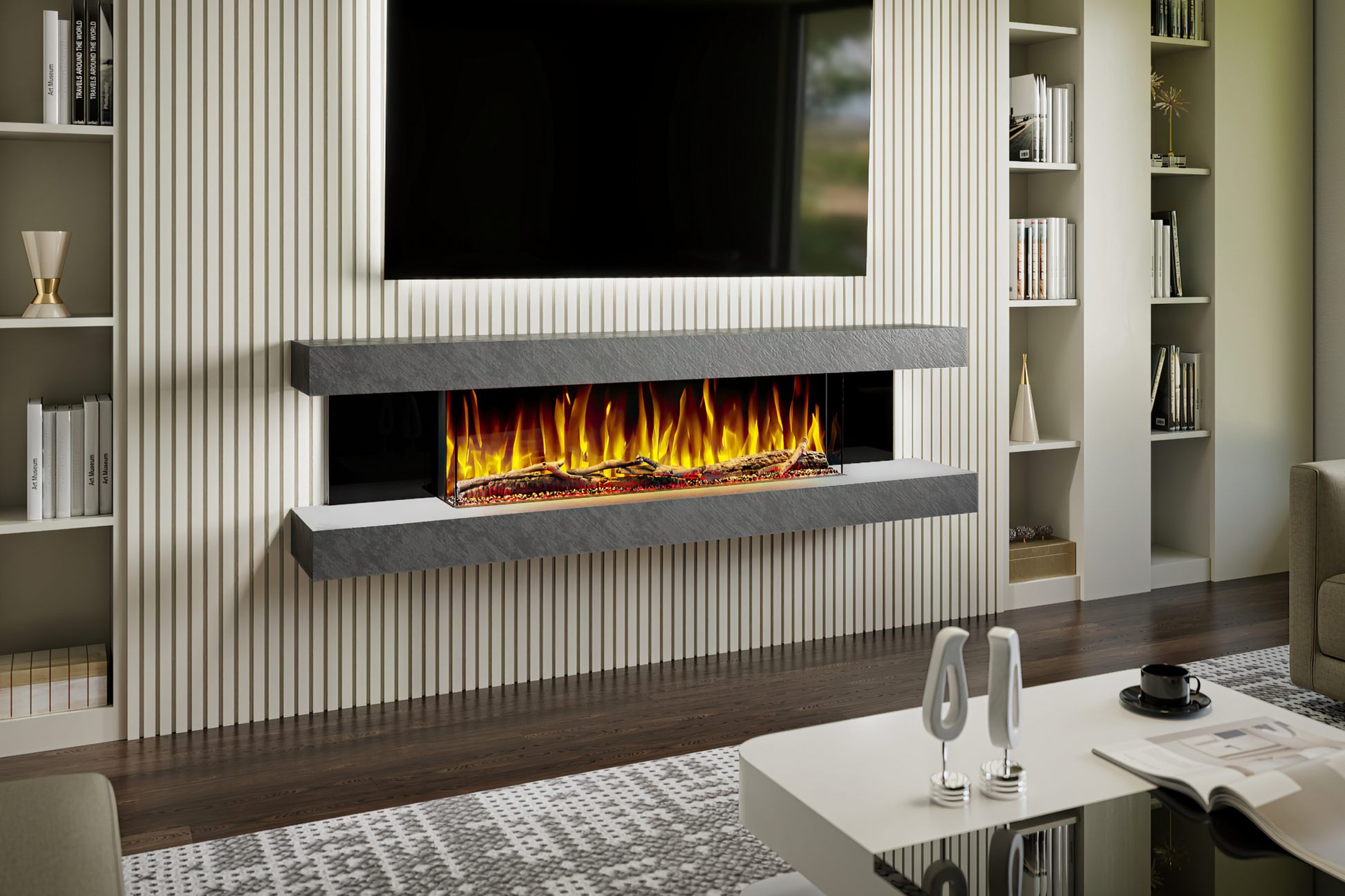 Evolution Fires - Vegas 72 - Wall-Mounted Electric Fireplace Grey Textured