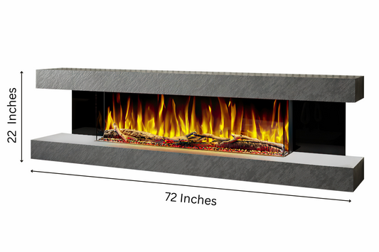 Evolution Fires - Vegas 72 - Wall-Mounted Electric Fireplace Grey Textured