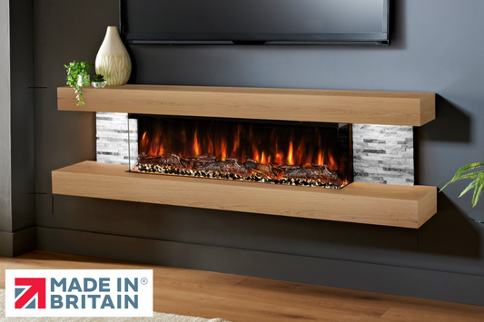 Evolution Fires - Vegas 72 - Wall-Mounted Electric Fireplace (Oak, Gray Stone)
