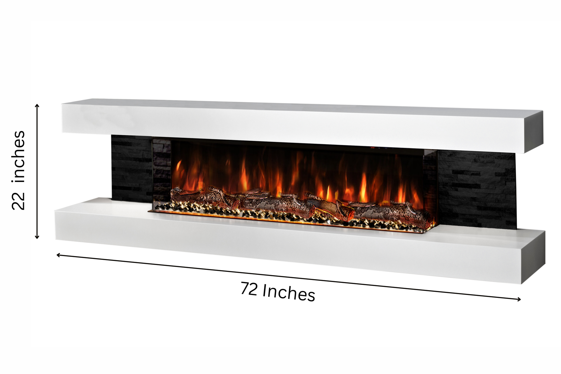 Evolution Fires - Vegas 72 - Wall-Mounted Electric Fireplace (Black Stone Tiles)