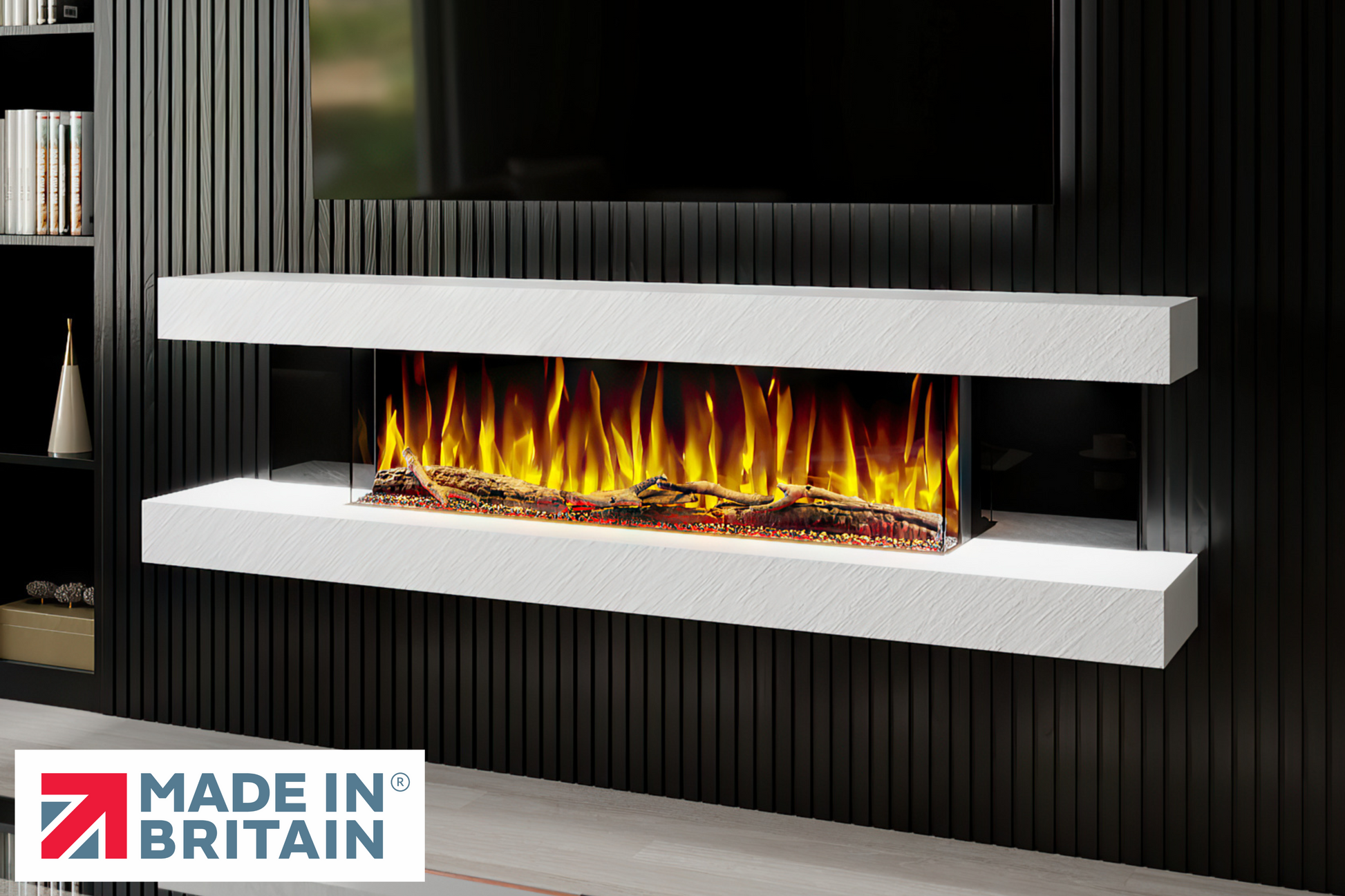 Evolution Fires - Vegas 72 - Wall-Mounted Electric Fireplace White Textured