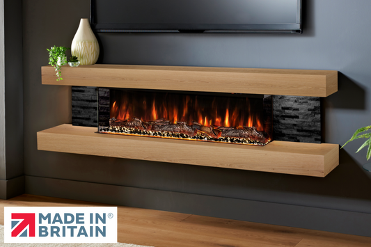 Evolution Fires - Vegas 72 - Wall-Mounted Electric Fireplace (Oak, Black Stone)