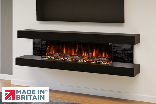 Evolution Fires - Vegas 72 - Wall-Mounted Electric Fireplace - Black - Black Stone Tiles