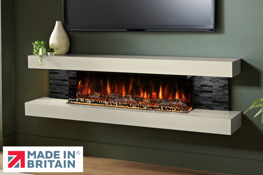 Evolution Fires - Vegas 72 - Wall-Mounted Electric Fireplace (Cream, Black Stone)