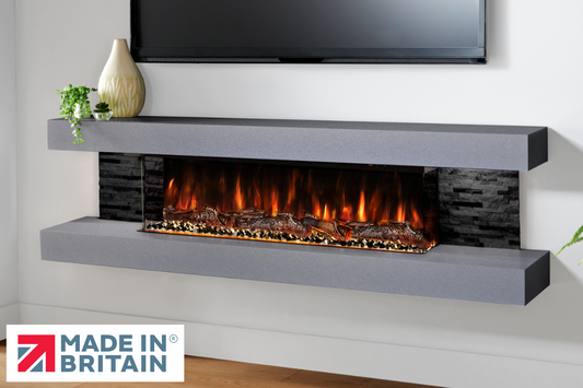 Evolution Fires - Vegas 72 - Wall-Mounted Electric Fireplace (Gray, Black Stone)