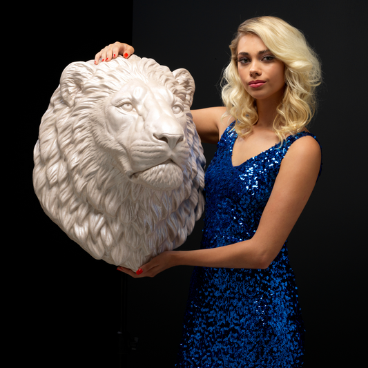 Extra Large 3D Wall Art Lion Sculpture (Pearl Venetian Plaster)