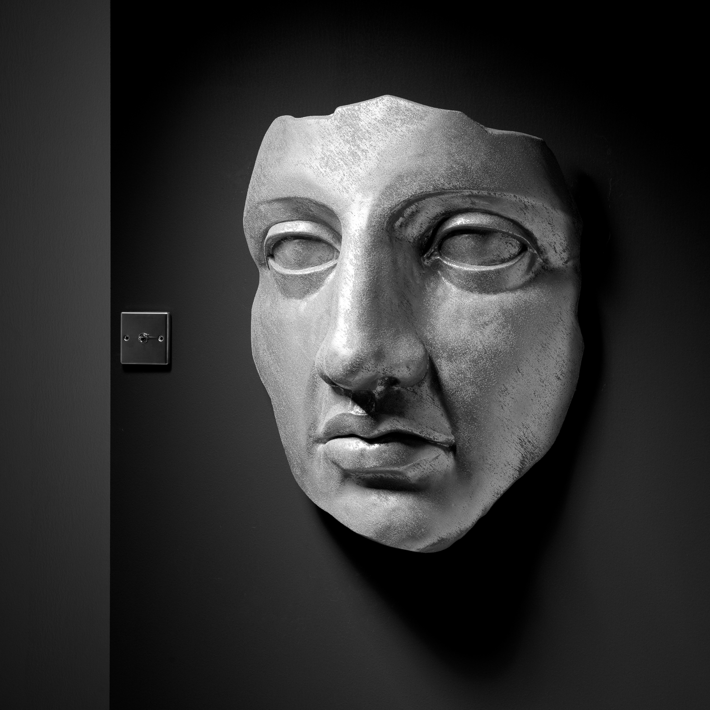 Extra Large 3D Wall Art Face Sculpture (Silver Venetian Plaster)