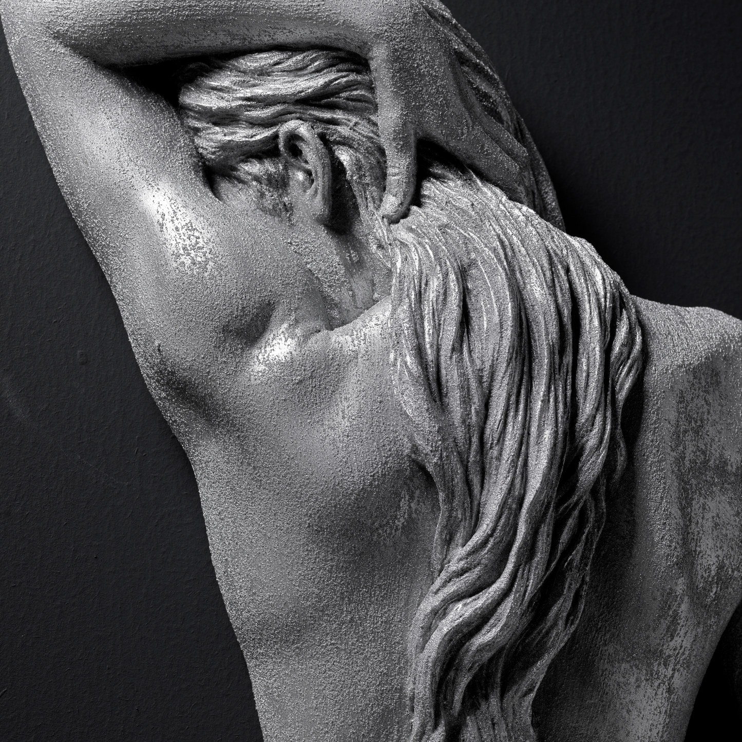 Large 3D Wall Art Female Sculpture (Silver Venetian Plaster)