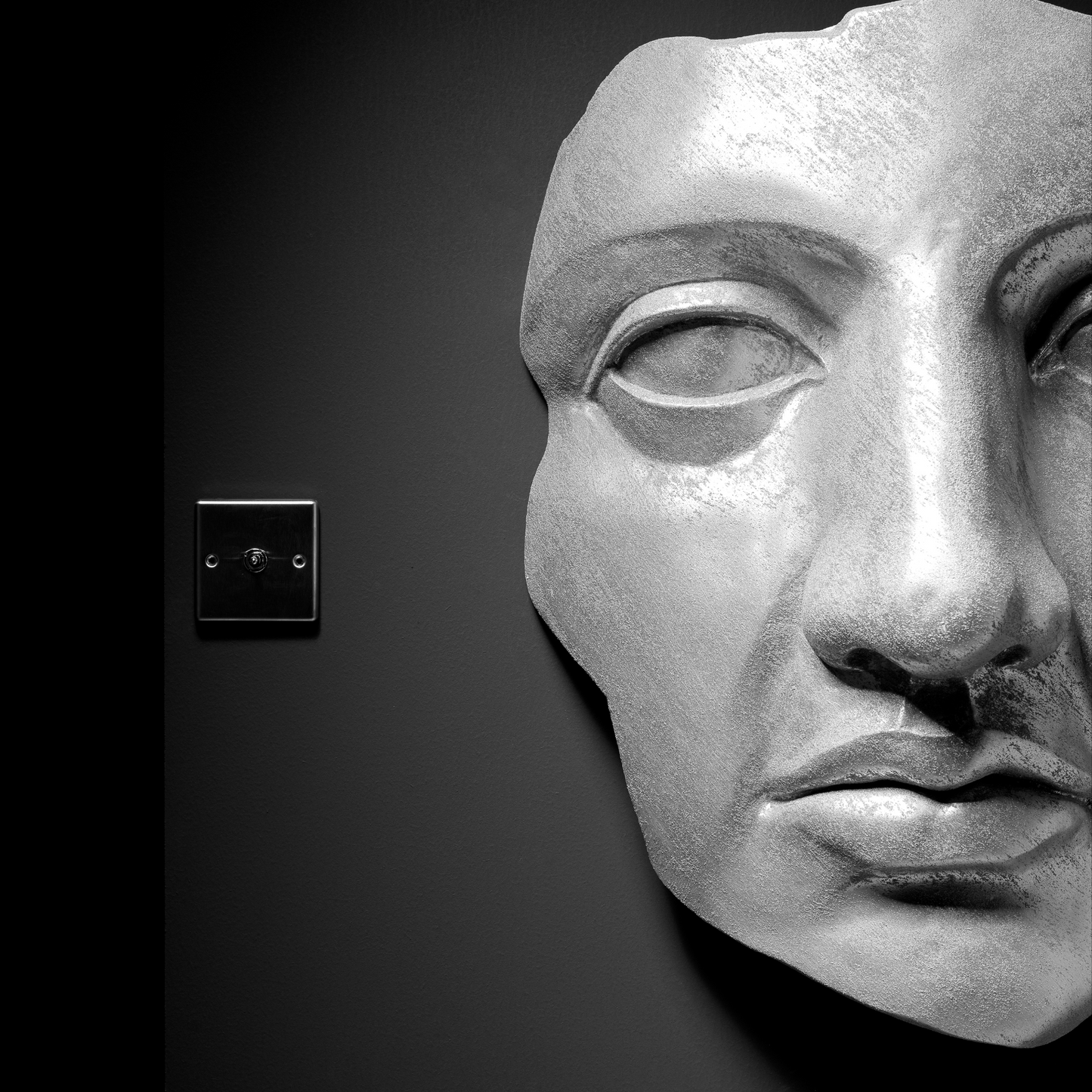 Extra Large 3D Wall Art Face Sculpture (Silver Venetian Plaster)