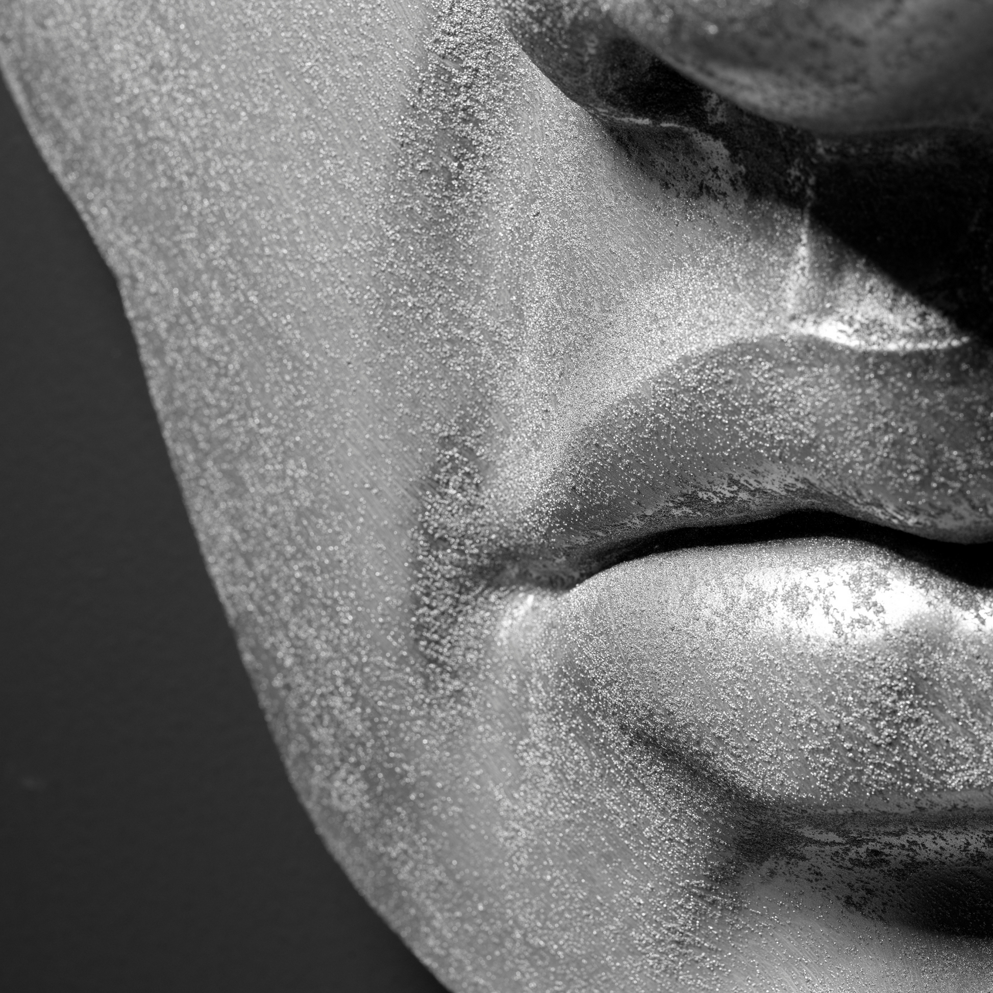 Extra Large 3D Wall Art Face Sculpture (Silver Venetian Plaster)