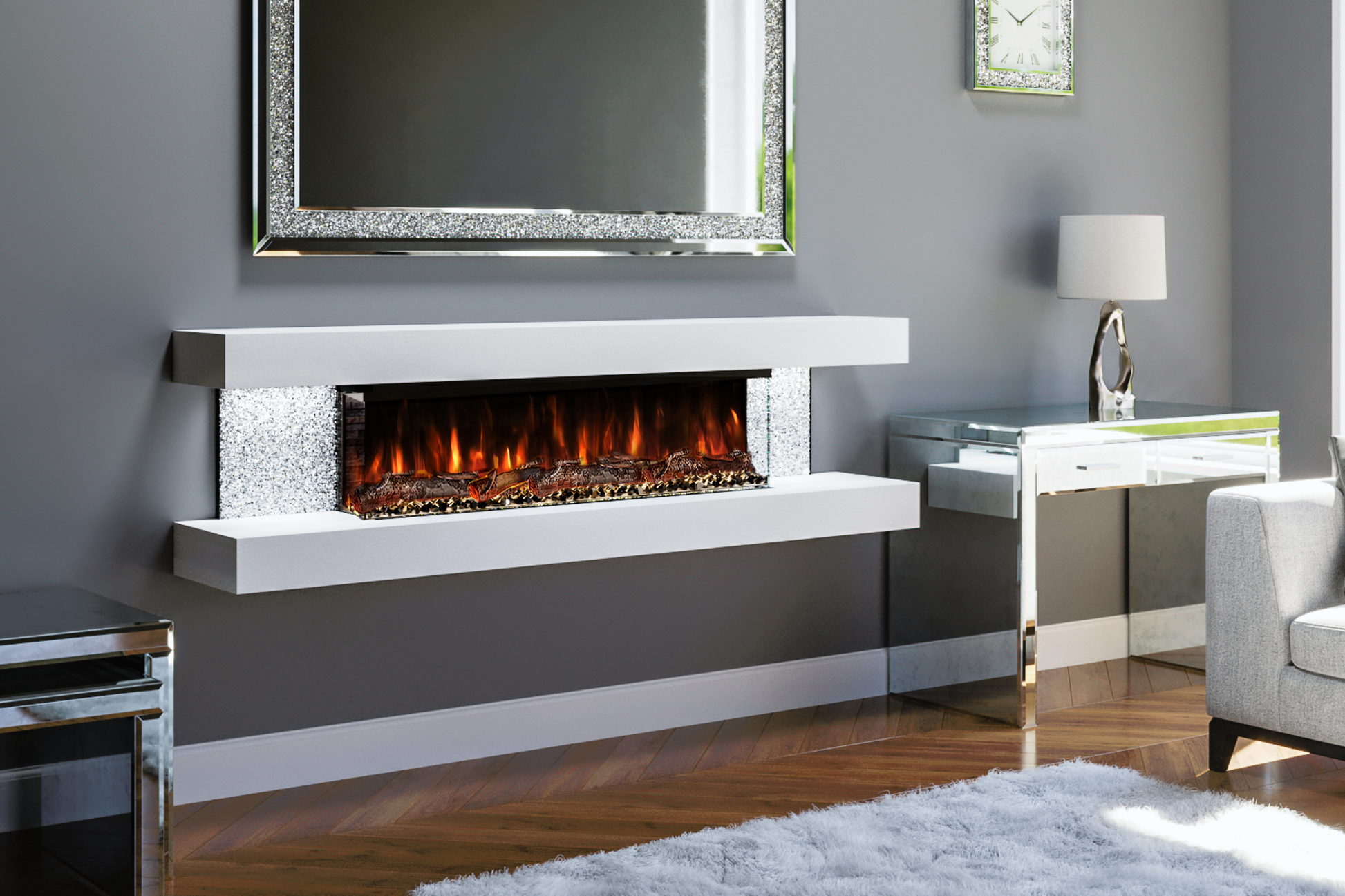 Evolution Fires - Crystal Vegas 72 Wall Mounted Electric Fireplace