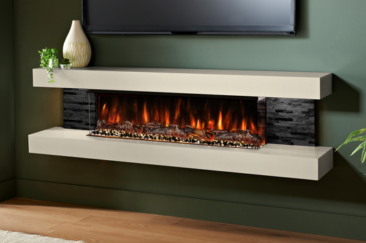 Evolution Fires - Vegas 72 - Wall-Mounted Electric Fire (Cream, Black Stone)
