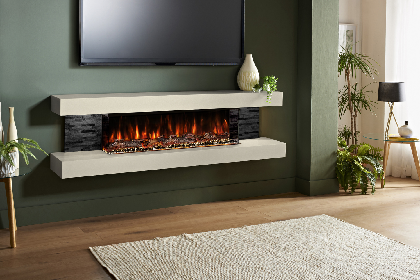 Evolution Fires - Vegas 72 - Wall-Mounted Electric Fireplace (Cream, Black Stone)