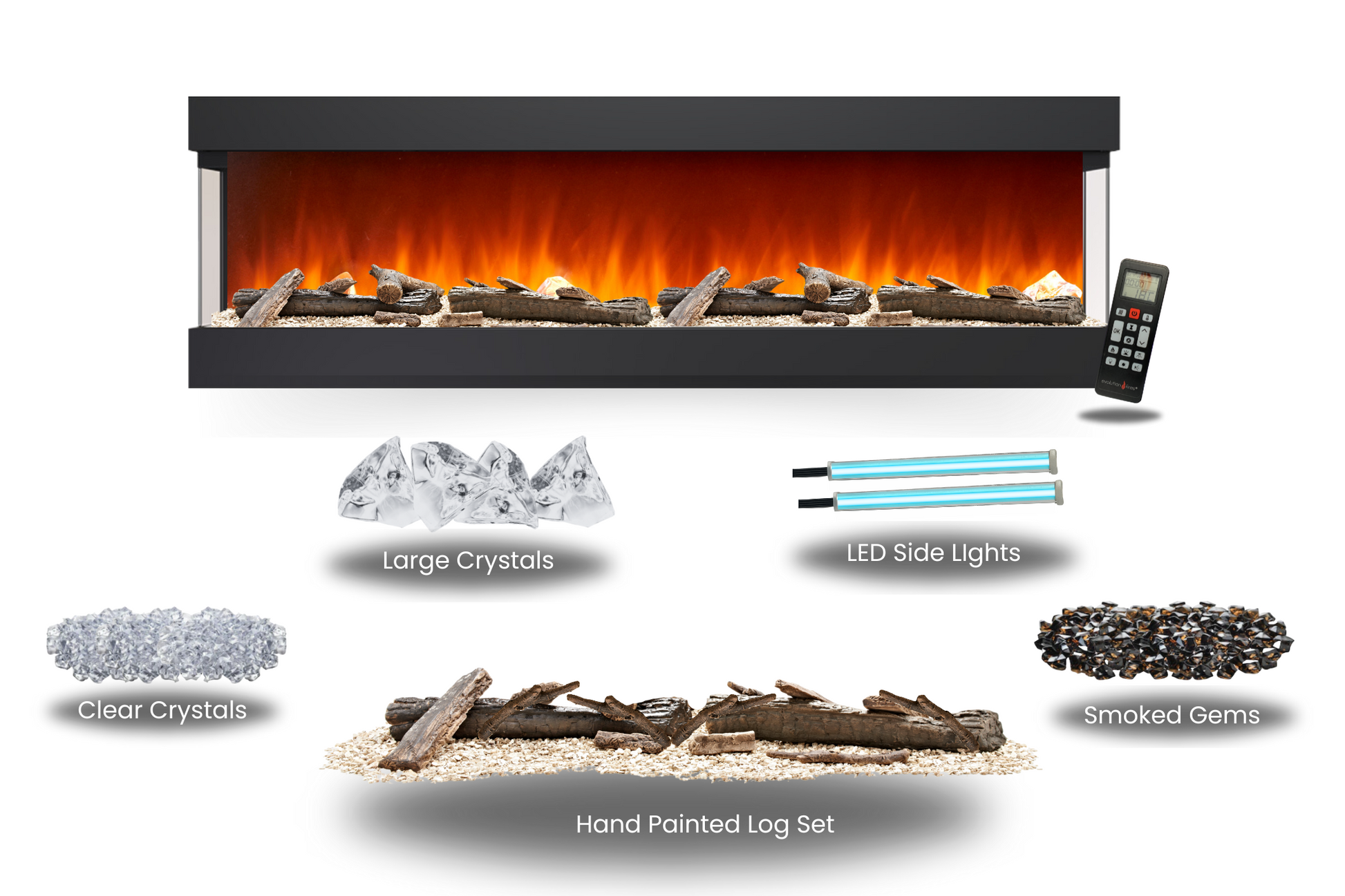Evolution Fires - Vegas 72 - Wall-Mounted Electric Fire (Black, Grey Stone)