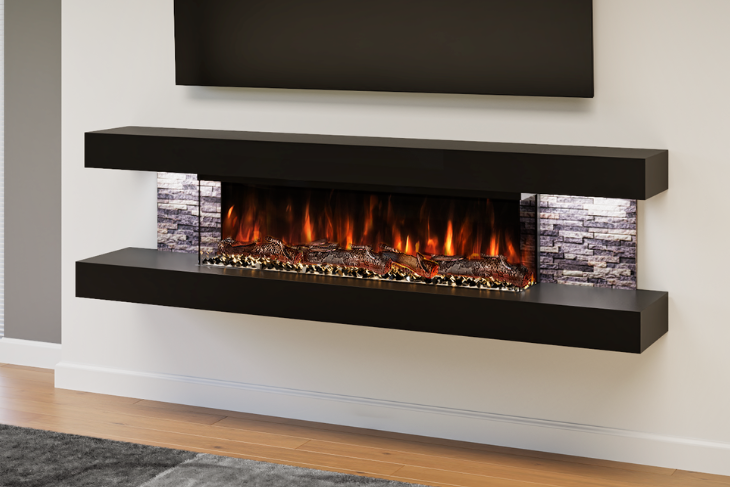 Evolution Fires - Vegas 72 - Wall-Mounted Electric Fire (Black, Grey Stone)