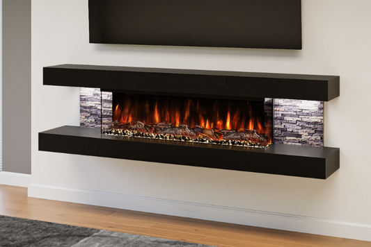 Evolution Fires - Vegas 72 - Wall-Mounted Electric Fire (Black, Grey Stone)