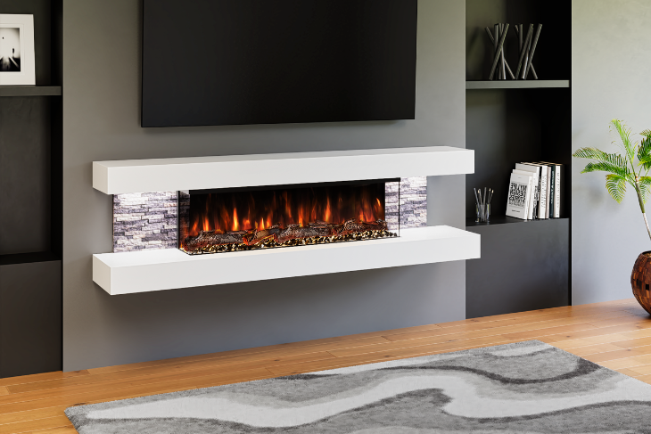 Evolution Fires - Vegas 72 - Wall-Mounted Electric Fire (White, Grey Stone)