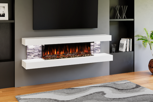 Evolution Fires - Vegas 72 - Wall-Mounted Electric Fire (White, Grey Stone)