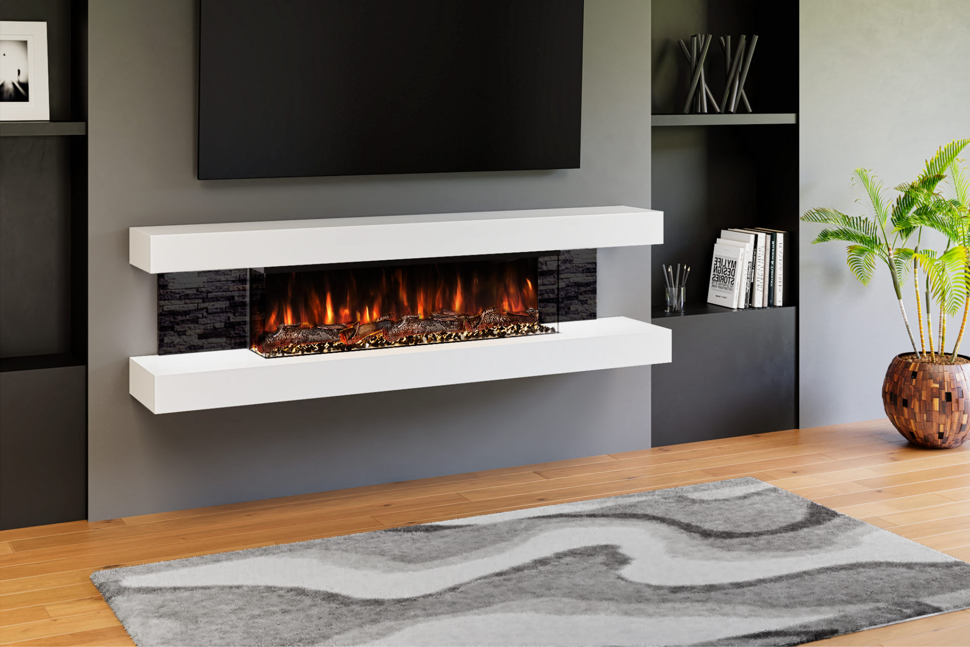 Evolution Fires - Vegas 72 - Wall-Mounted Electric Fireplace Black Textured