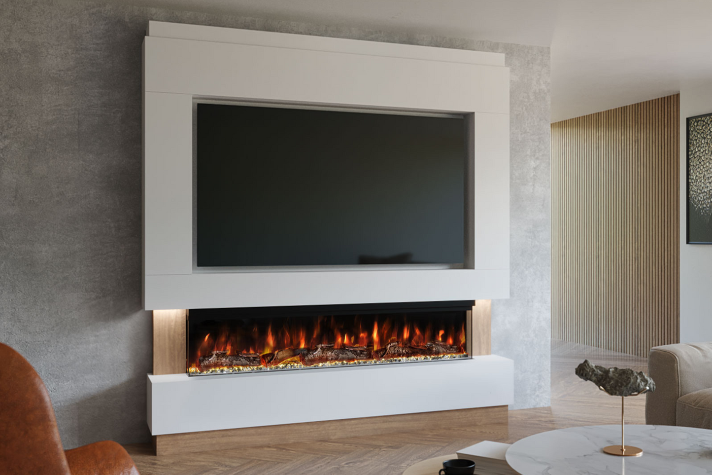 Pre-Built Media Wall With Electric Fireplace by Evolution Fires