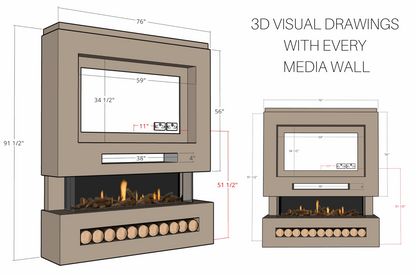 Pre-Built Media Wall With Electric Fire