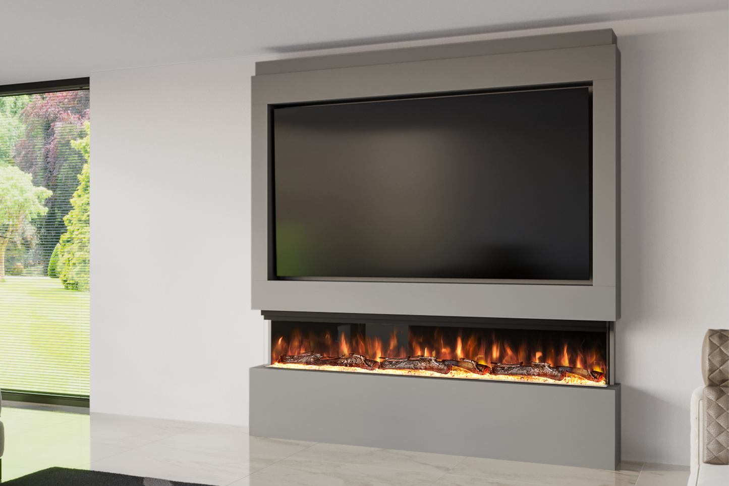 Pre-Built Media Wall with Electric Fireplace by Evolution Fires