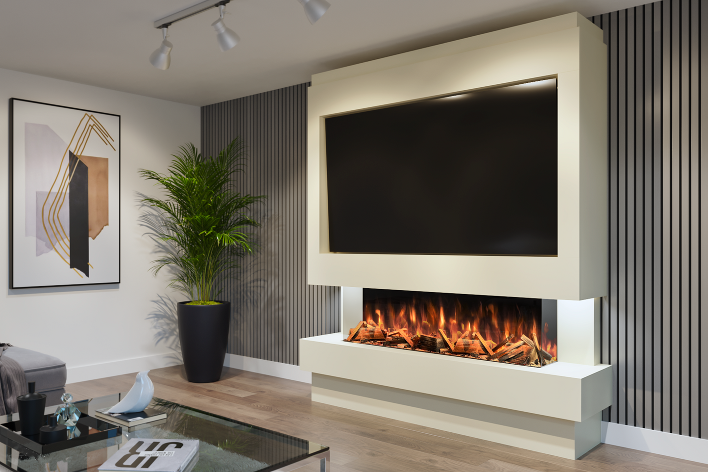 Pre-Built Media Wall with Electric Fireplace by Evolution Fires