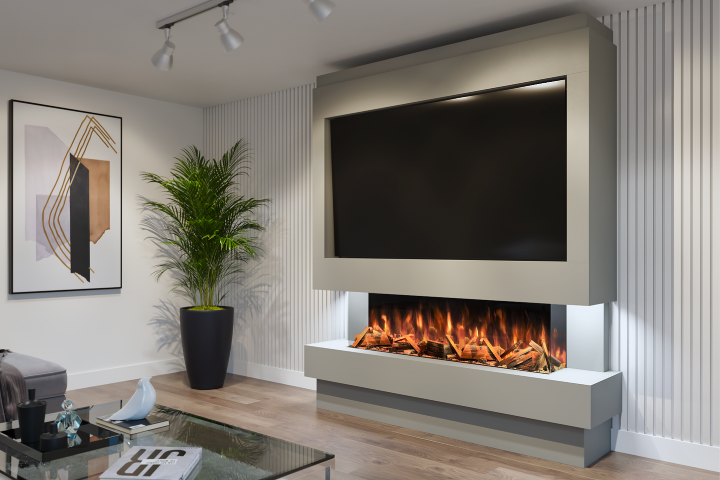 Pre-Built Media Wall with Electric Fireplace by Evolution Fires