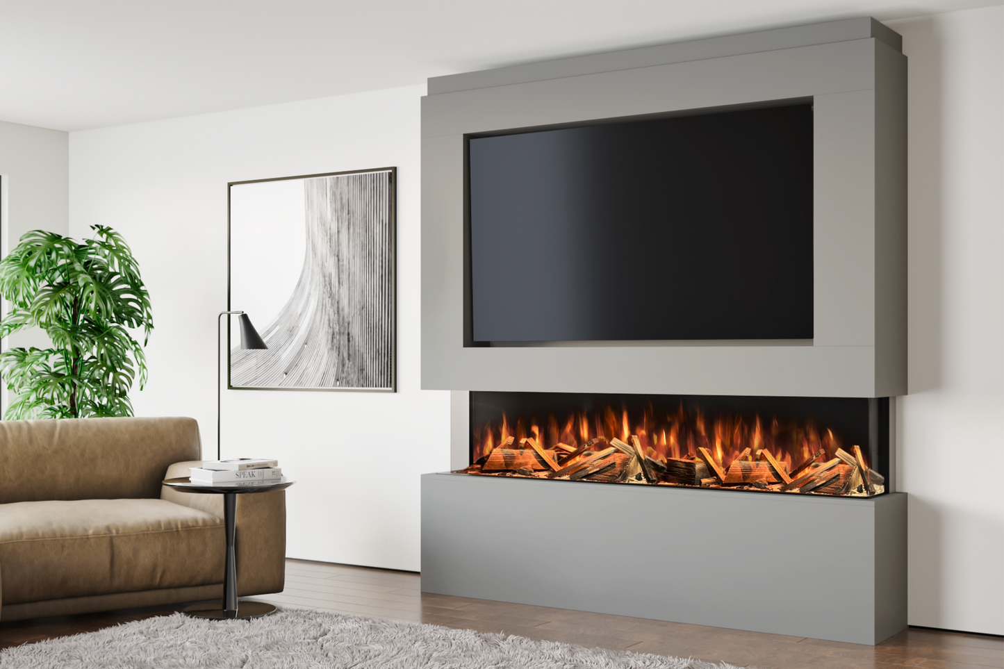 Pre-Built Media Wall With Electric Fireplace by Evolution Fires