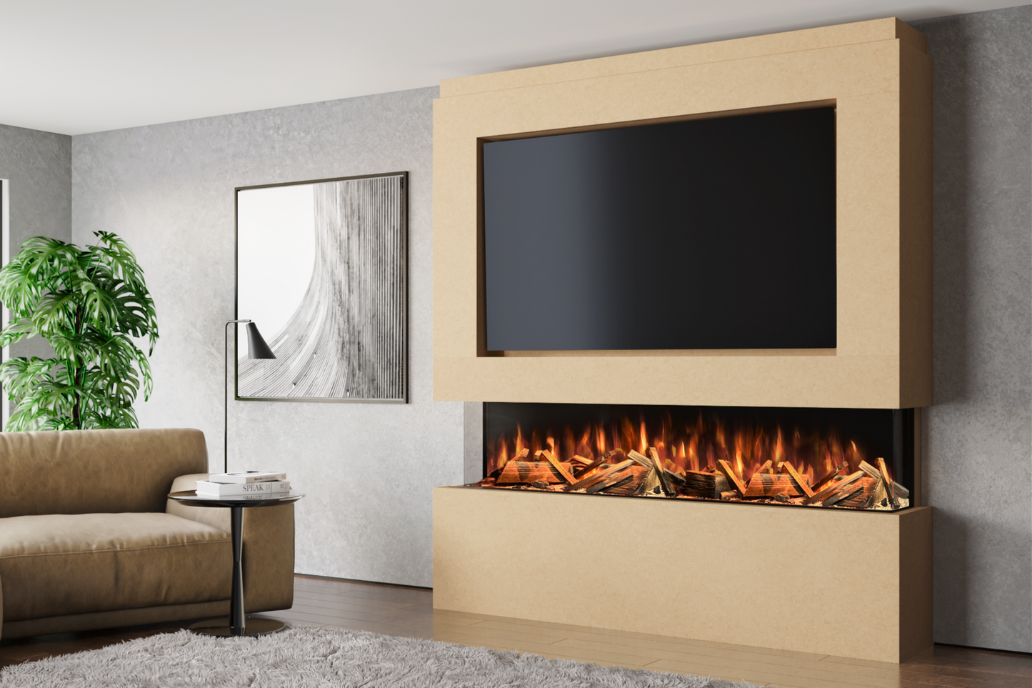 Pre-Built Media Wall With Electric Fireplace by Evolution Fires