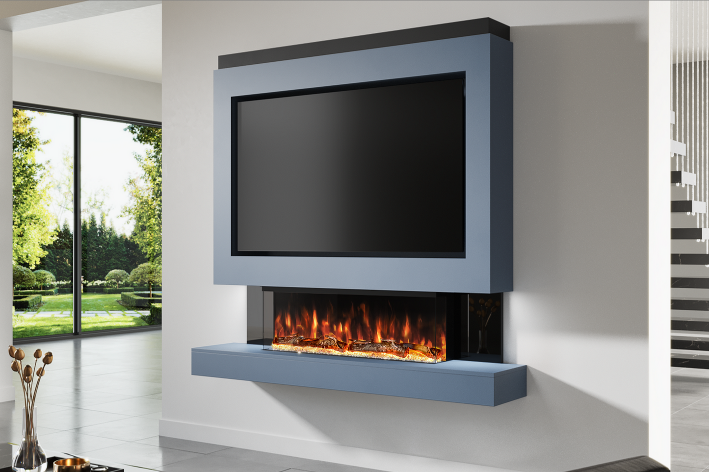 Pre-Built Media Wall with Electric Fireplace by Evolution Fires