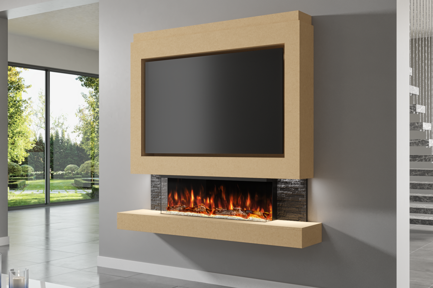 Pre-Built Media Wall with Electric Fireplace by Evolution Fires