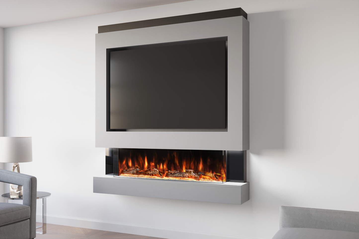 Pre-Built Media Wall With Electric Fireplace by Evolution Fires