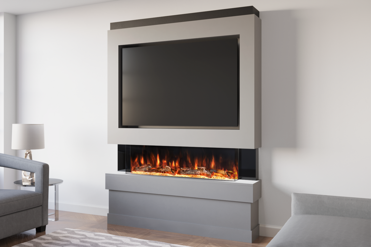 Pre-Built Media Wall With Electric Fireplace by Evolution Fires