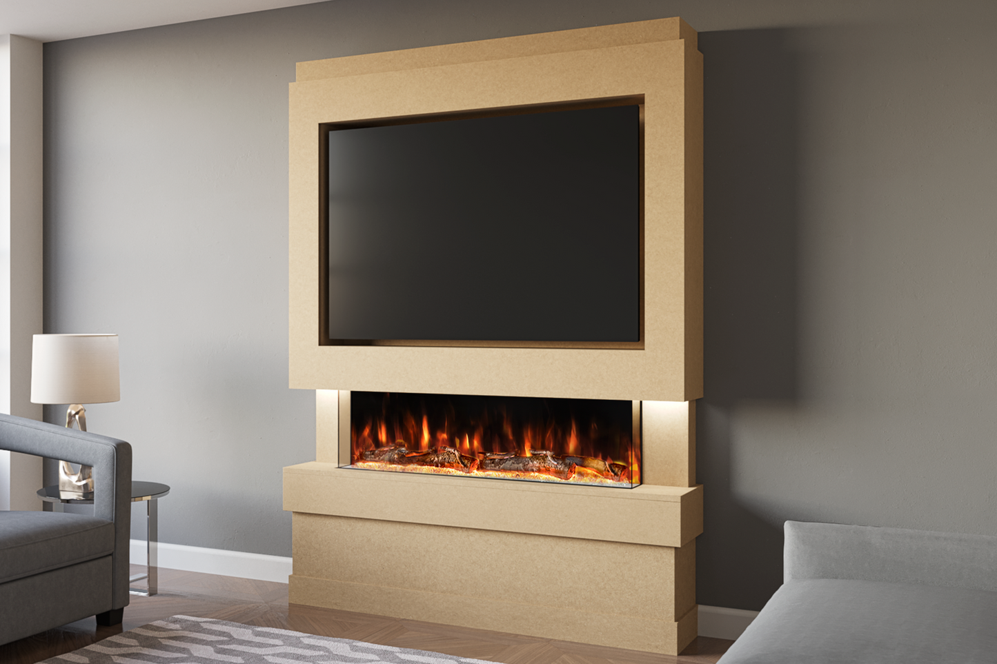 Pre-Built Media Wall With Electric Fireplace by Evolution Fires