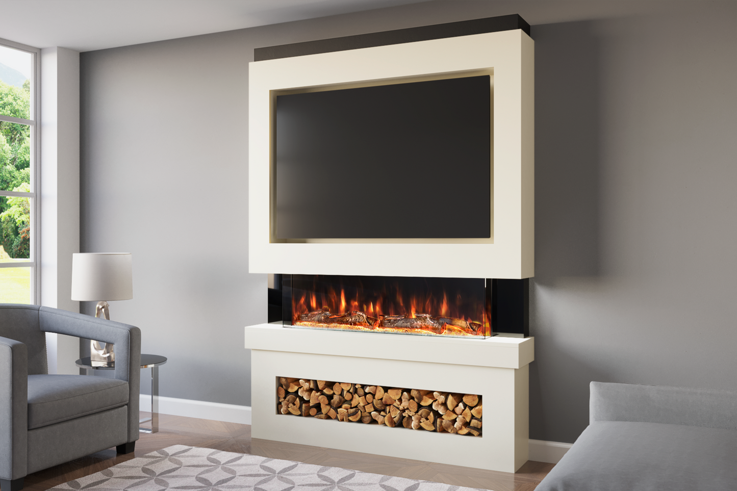 Pre-Built Media Wall With Electric Fireplace by Evolution Fires