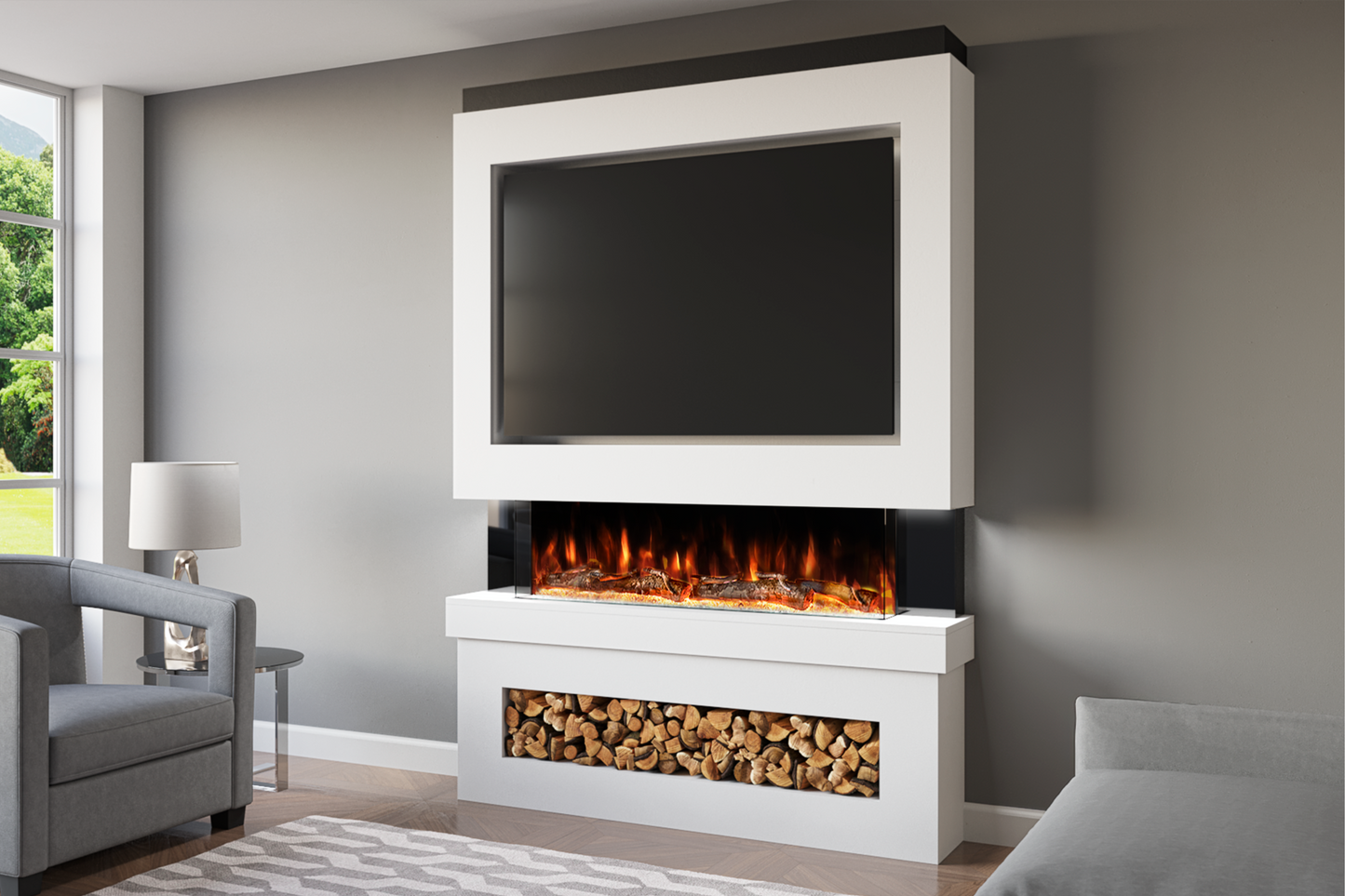 Pre-Built Media Wall With Electric Fireplace by Evolution Fires