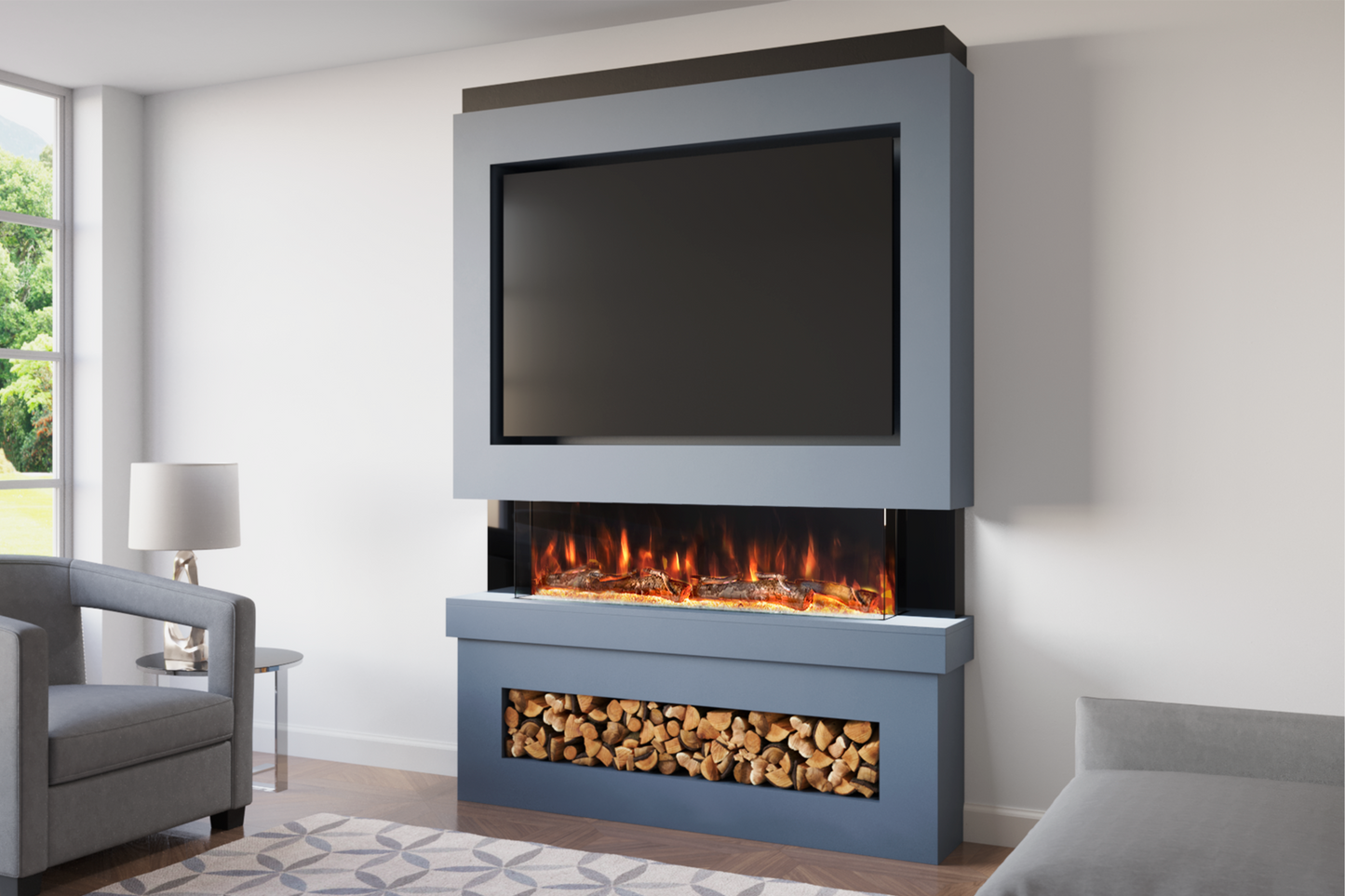 Pre-Built Media Wall With Electric Fireplace by Evolution Fires