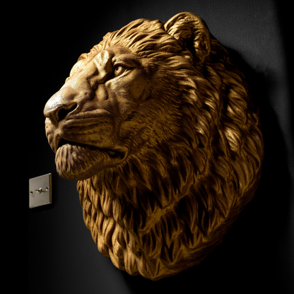 Large Lion Wall Art - Wall Mounted - Golden Lion Head